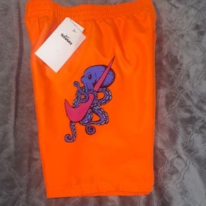 Nike fluorescent orange octopus swim trunks nwt
